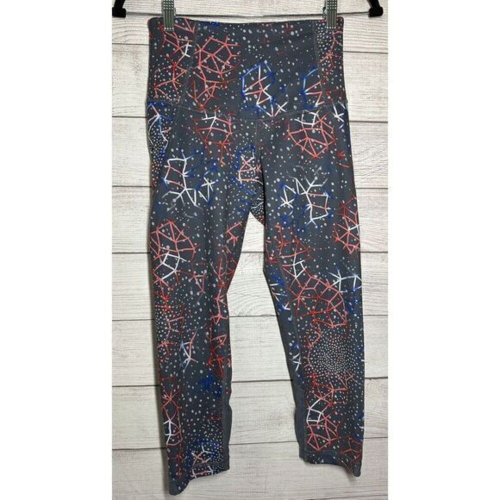 Zella Mesh Panel Blue Leggings Colorful Print Women's XS Multicolor Active